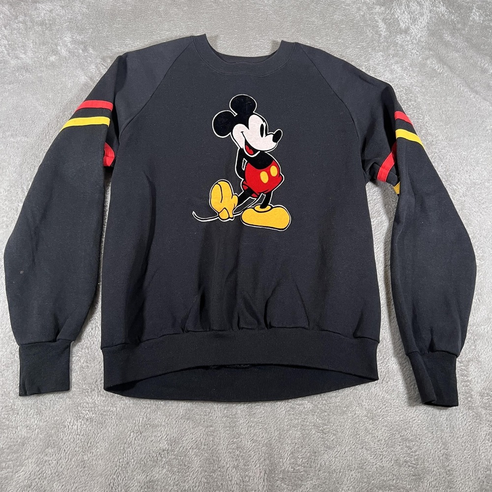 Vintage Disney Mickey Mouse Sweatshirt Mens Large Black Crewneck USA Made